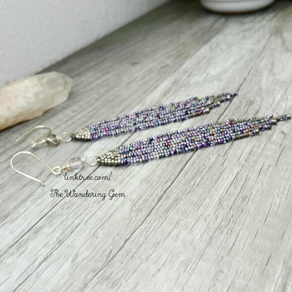 Fluorite Gemstone Beaded Fringe Cascade Shoulder Duster Dangle Earrings 5.5" - Picture 6 of 8